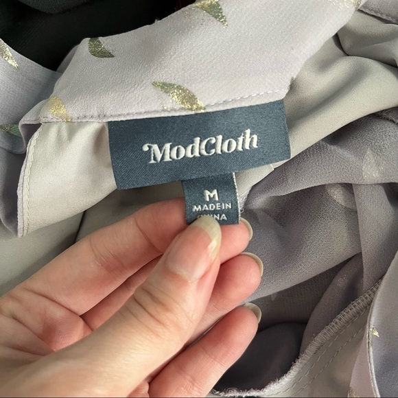 Modcloth Womens M Medium Gold and Purple Chiffon Mock Neck Dress. - Picture 7 of 8